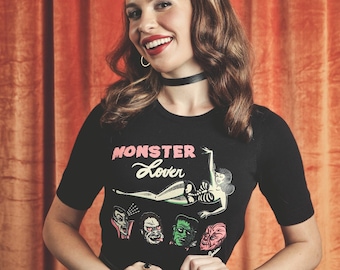 Monster Lover short sleeve Sweater size S,M,L,XL in Black Vintage Halloween inspired By MISCHIEF MADE