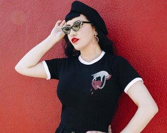 Captive Heart Unisex Ringer Graphic T-shirt in Black/Natural size S, M, L,XL, 2XL, 3XL/ Vintage inspired by Mischief Made