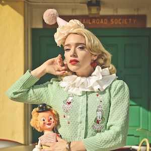 Dear Clown Cropped Cardigan in Mint size S,M,L,XL / Vintage inspired By MISCHIEF MADE