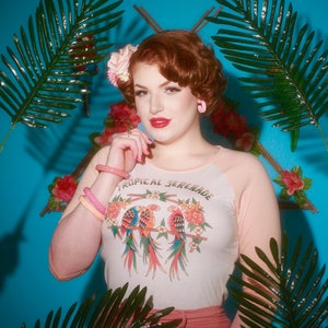 Tropical Serenade Raglan Graphic T-shirt in Natural x Peach Vintage inspired by Mischief Made