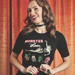 Monster Lover short sleeve Sweater size S,M,L,XL in Black Vintage Halloween inspired By MISCHIEF MADE