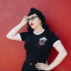 Captive Heart Unisex Ringer Graphic T-shirt in Black/Natural size S, M, L,XL, 2XL, 3XL/ Vintage inspired by Mischief Made