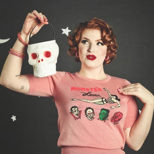 Monster Lover short sleeve Sweater size S,M,L,XL in Pink Vintage Halloween inspired By MISCHIEF MADE