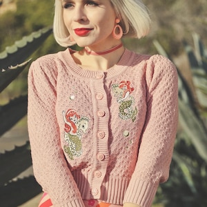Mermaid Sisters Cropped Cardigan in Peach size S,M,L,XL  Sweater Vintage inspired By MISCHIEF MADE