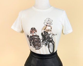 On The Road Fitted Graphic T-shirt size S, M, L,XL,2XL,3XL Ivory 1950s vintage inspired by Mischief Made