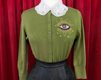 Third Eye Cardigan size S,M,L,XL,2XL,3XL in Sage Vintage inspired By MISCHIEF MADE