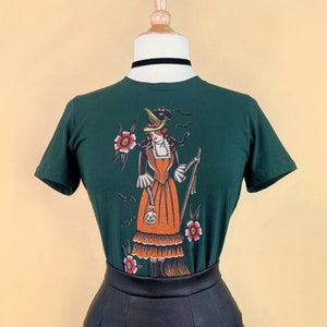My Witch Fitted Graphic T-shirt in Forest Green size S,M,L,XL,2XL, 3XL vintage Halloween inspired by Mischief Made