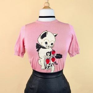 Strawberry Fields Forever Short Sleeve Sweater size S,M,L,XL in Pink Vintage inspired By MISCHIEF MADE, Cat