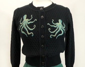 The Waltz Of The Octopus Cropped Cardigan in Black size S,M,L, XL Sweater Vintage inspired By MISCHIEF MADE