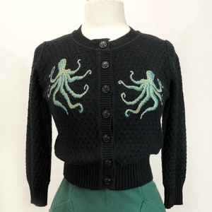 The Waltz Of The Octopus Cropped Cardigan in Black size S,M,L, XL, 2X, 3X, 4X  Sweater Vintage inspired By MISCHIEF MADE