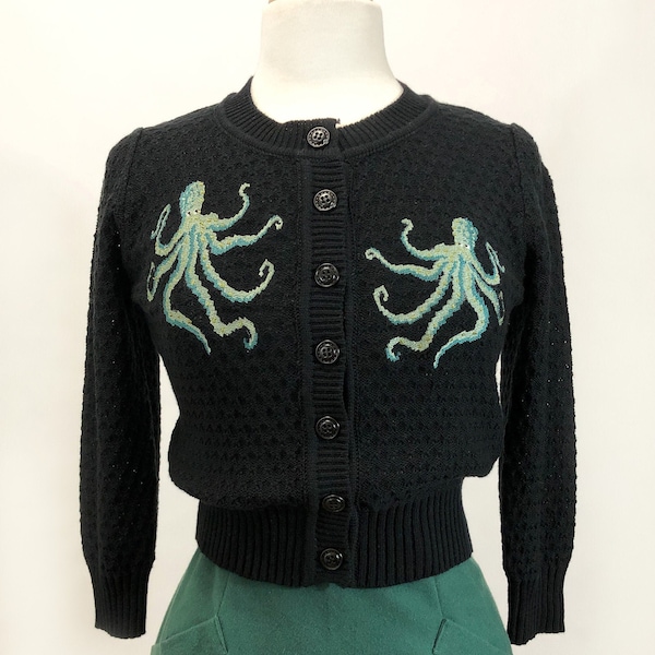 The Waltz Of The Octopus Cropped Cardigan in Black size S,M,L, XL Sweater Vintage inspired By MISCHIEF MADE
