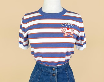Mischief Maker Short Sleeve Relaxed Striped Sweater size S,M,L,XL in Blue/Orange /Vintage inspired By MISCHIEF MADE, clown