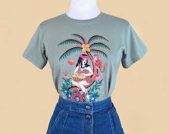 Bongo Baby Graphic Mini T-shirt in Sage size S, M, L,XL vintage inspired by Mischief Made, Tropical pinup