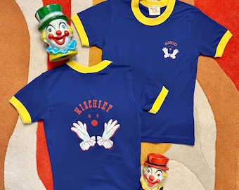 Mischief Maker Ringer Mini T-shirt in Blue/Yellow size S,M,L,XL vintage Clown inspired by Mischief Made, circus