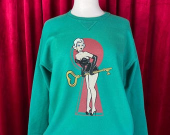Unisex, Key To My Heart Pullover Fleece in Vintage Green size S,M,L,XL,2XL Vintage Halloween inspired By MISCHIEF MADE