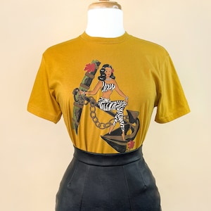 Anchors Aweigh Unisex Graphic T-shirt in Antique Gold size S,M,L,XL,2XL,3XL  vintage Hawaii inspired by Mischief Made Pinup Anchor