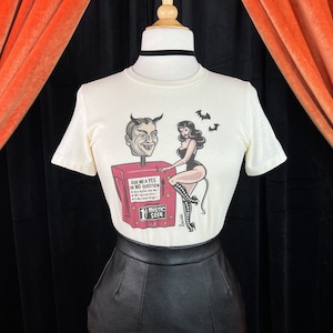 Devil’s Fortune Fitted Graphic T-shirt in Ivory size S,M,L,XL,2XL,3XL  / Vintage inspired By MISCHIEF MADE, Pin up