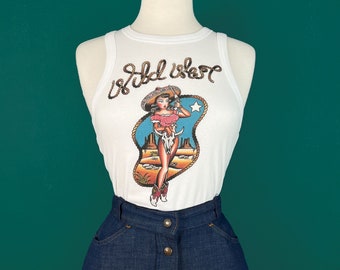 Wild West Rib Racer Tank in White size S, M, L,XL, 2XL/ Vintage inspired By MISCHIEF MADE, Cowgirl