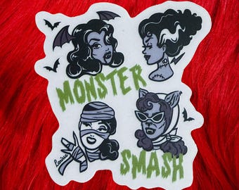 Monster Smash - Clear Sticker  / Vintage inspired By MISCHIEF MADE