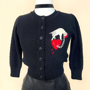 Captive Heart Cropped Cardigan in Black size S,M,L,XL,2XL, 3XL, 4XL Sweater  / Vintage inspired By MISCHIEF MADE