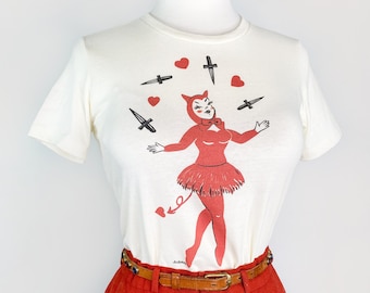 Dagger Devil Fitted Graphic T-shirt in Cream  size S,M,L,XL,2XL,3XL  / Vintage inspired By MISCHIEF MADE