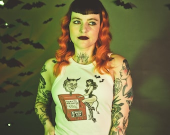 Devil's Fortune Rib Racer Tank in Natural size S, M, L,XL, 2XL/ Vintage inspired By MISCHIEF MADE, pin up