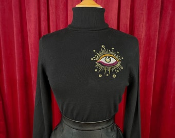 Third Eye Turtleneck Sweater in Black size S, M, L, XL / Vintage inspired by Mischief Made