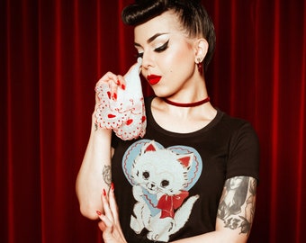 Be Mine Fitted Graphic T-shirt in Black size S,M,L,XL,2XL-  / Vintage inspired By MISCHIEF MADE Cat