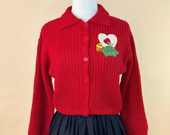 Slowpoke Collared Cropped Sweater in Red / vintage inspired by Mischief Made