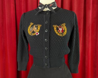 Love at the Ranch Cropped Cardigan in Black size S,M,L,XL  Sweater Vintage inspired By MISCHIEF MADE Western Horses Cowgirl