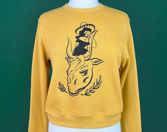 Taurus Bull Classic Crewneck Sweatshirt in Mustard Unisex Body size S,M,L,XL,2XL Vintage inspired By MISCHIEF MADE Zodiac