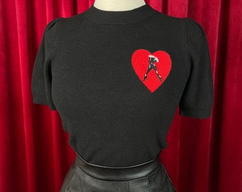 Step Into Love short sleeve Sweater size S,M,L in Black  / Vintage inspired By MISCHIEF MADE