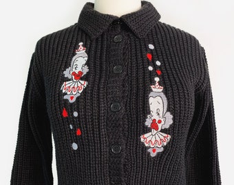 Dear Clown Collared Cropped Sweater in Black / Vintage inspired By MISCHIEF MADE