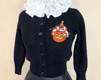 Hallow's Eve Pierrot Cropped Cardigan in Black  size S,M,L,XL, Sweater Vintage inspired By MISCHIEF MADE