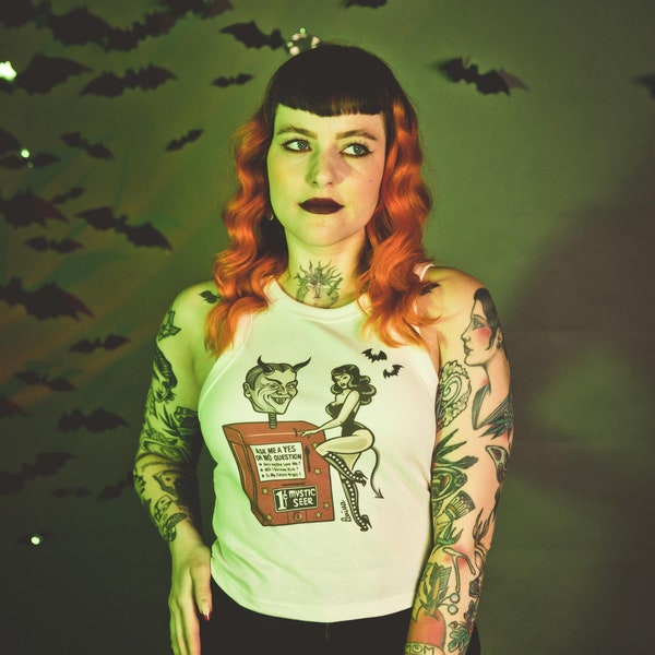 Devil's Fortune Rib Racer Tank in Natural size S, M, L,XL, 2XL/ Vintage inspired By MISCHIEF MADE, pin up