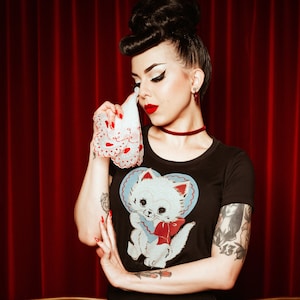 Be Mine Fitted Graphic T-shirt in Black size S,M,L,XL,2XL-  / Vintage inspired By MISCHIEF MADE Cat