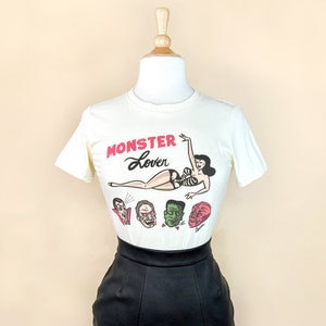 Monster Lover Fitted Graphic T-shirt in Ivory size S,M,L,XL,2XL,3XL vintage inspired by Mischief Made image 3