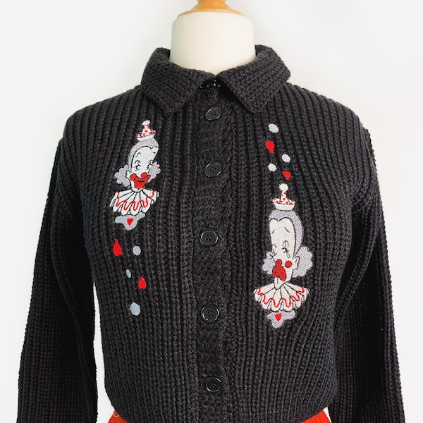 Dear Clown Collared Cropped Sweater in Black / Vintage inspired By MISCHIEF MADE