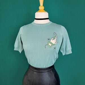 Snake Wrangler short sleeve Sweater size S,M,L,XL in Jade Blue /Vintage inspired By MISCHIEF MADE
