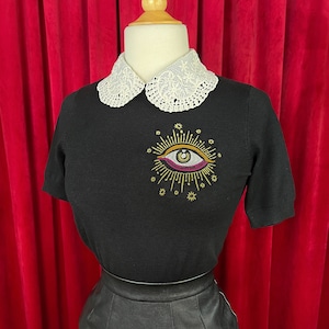 Third Eye short sleeve Sweater size S,M,L,XL in Black /Vintage inspired By MISCHIEF MADE image 3