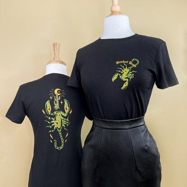 The Scorpion Fitted Graphic T-shirt in Black size S,M,L,XL,2XL,3XL  vintage inspired by Mischief Made Zodiac