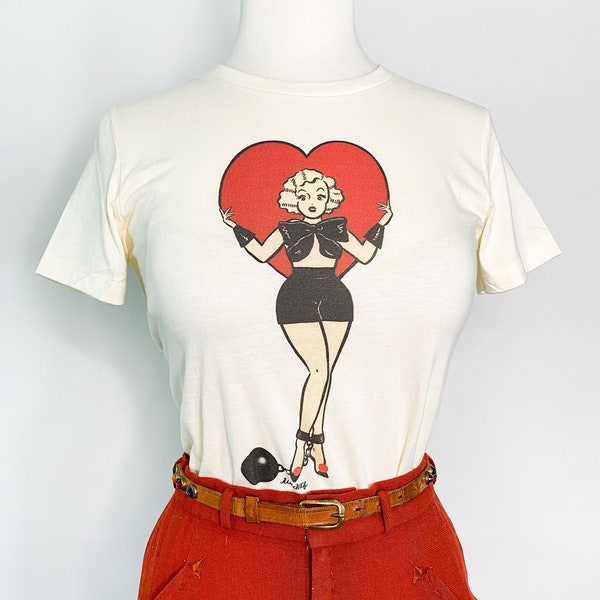 Prisoner of Love Fitted T-shirt in Ivory size S,M,L,XL,2XL,3XL  / Vintage inspired By MISCHIEF MADE