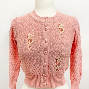 Seahorse Cropped Cardigan in Pink size S,M,L,XL Sweater Vintage inspired By MISCHIEF MADE image 2