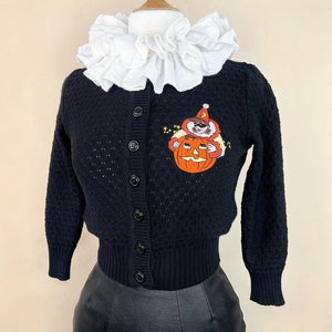 Hallow's Eve Pierrot Cropped Cardigan in Black size S,M,L,XL, Sweater Vintage inspired By MISCHIEF MADE image 1