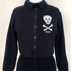 MM Skull Cropped Collared Sweater in Black  / Vintage inspired By MISCHIEF MADE