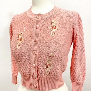 Seahorse Cropped Cardigan in Pink size S,M,L,XL Sweater Vintage inspired By MISCHIEF MADE image 6