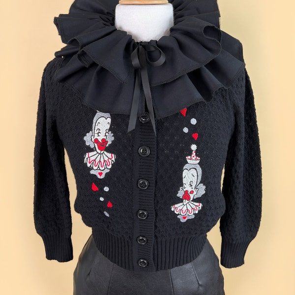 Dear Clown Cropped Cardigan in Black size S,M,L,XL / Vintage inspired By MISCHIEF MADE