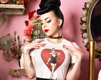 Heart Attack Fitted Graphic T-shirt in Ivory size S,M,L,XL,2XL,3XL Vintage inspired by Mischief Made