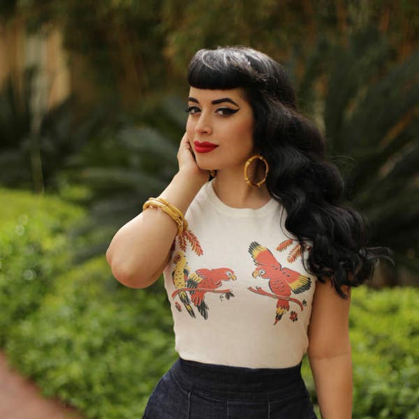 Parrot talk Fitted Graphic T-shirt in Ivory size S,M,L,XL,2XL vintage inspired by Mischief Made Tropical