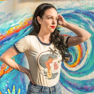 The Big Surf Fitted Ringer Graphic T-shirt in Natural/Navy size S, M, L,XL,2XL Vintage inspired by Mischief Made image 3